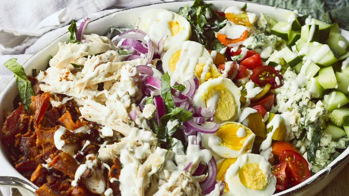 Landscape view of a Kale Salad with Ranch dressing