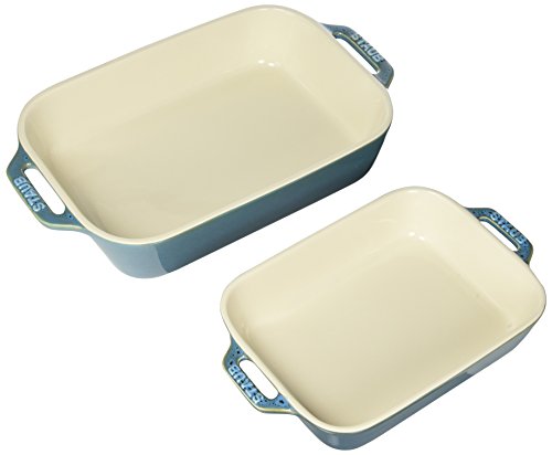 Staub Ceramic 2-pc Rectangular Baking Dish Set, Rustic Turquoise