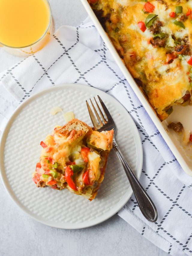 Breakfast Strata with Sausage Sugar Dish Me